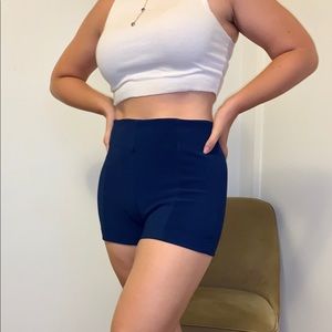 High waisted dark blue shorts